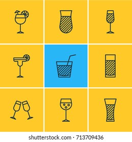 Vector Illustration Of 9 Beverage Icons. Editable Pack Of Celebrate, Drink, Beverage And Other Elements.