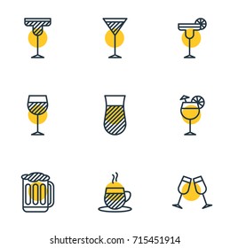 Vector Illustration Of 9 Beverage Icons. Editable Pack Of Draught, Martini, Margarita And Other Elements.