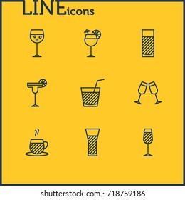 Vector Illustration Of 9 Beverage Icons. Editable Pack Of Celebrate, Goblet, Champagne And Other Elements.
