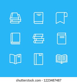 Vector illustration of 9 book icons line style. Editable set of notepad, novel, copybook and other icon elements.