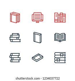 Vector illustration of 9 book icons line style. Editable set of bookshelf, publish, education and other icon elements.