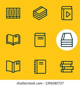 Vector illustration of 9 book reading icons line style. Editable set of read, novel, player and other icon elements.