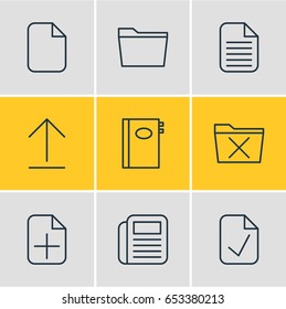 Vector Illustration Of 9 Bureau Icons. Editable Pack Of Template, Delete, Blank And Other Elements.