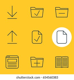 Vector Illustration Of 9 Bureau Icons. Editable Pack Of Install, Textbook, Page And Other Elements.