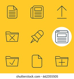 Vector Illustration Of 9 Bureau Icons. Editable Pack Of Note, Page, Document And Other Elements.
