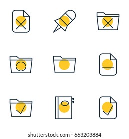 Vector Illustration Of 9 Bureau Icons. Editable Pack Of Note, Remove, Loading And Other Elements.