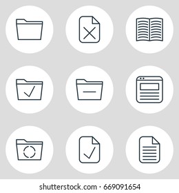 Vector Illustration Of 9 Bureau Icons. Editable Pack Of Textbook, Template, Blank And Other Elements.