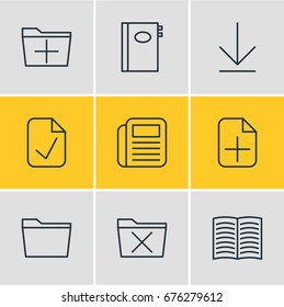 Vector Illustration Of 9 Bureau Icons. Editable Pack Of Template, Plus, Textbook And Other Elements.