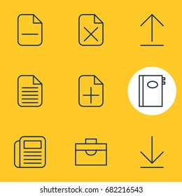 Vector Illustration Of 9 Bureau Icons. Editable Pack Of Book, Minus, Install And Other Elements.