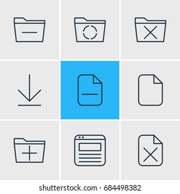 Vector Illustration Of 9 Bureau Icons. Editable Pack Of Minus, Page, Remove And Other Elements.