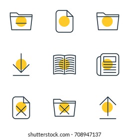 Vector Illustration Of 9 Bureau Icons. Editable Pack Of Template, Deleting Folder, Delete And Other Elements.