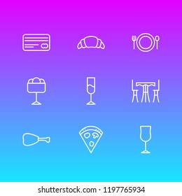 Vector illustration of 9 cafe icons line style. Editable set of pizza, croissant, restaurant and other icon elements.