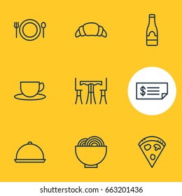Vector Illustration Of 9 Cafe Icons. Editable Pack Of Pepperoni, Food, Alcohol And Other Elements.