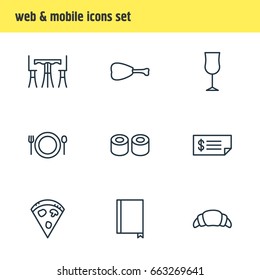 Vector Illustration Of 9 Cafe Icons. Editable Pack Of Dessert, Pepperoni, Account And Other Elements.