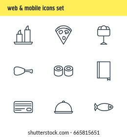 Vector Illustration Of 9 Cafe Icons. Editable Pack Of Tray, Book, Pepperoni And Other Elements.