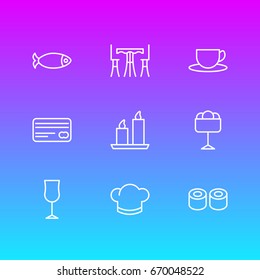 Vector Illustration Of 9 Cafe Icons. Editable Pack Of Wineglass, Sundae, Hat And Other Elements.