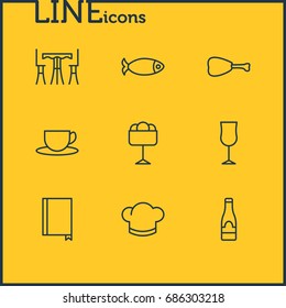 Vector Illustration Of 9 Cafe Icons. Editable Pack Of Book, Hat, Tea And Other Elements.