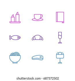 Vector Illustration Of 9 Cafe Icons. Editable Pack Of Fire Wax, Tea, Dessert And Other Elements.
