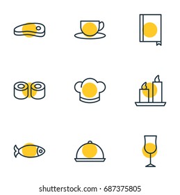 Vector Illustration Of 9 Cafe Icons. Editable Pack Of Tray, Seafood, Book And Other Elements.