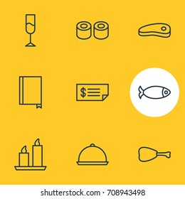 Vector Illustration Of 9 Cafe Icons. Editable Pack Of Book, Wine, Account And Other Elements.