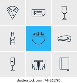 Vector Illustration Of 9 Cafe Icons. Editable Pack Of Wineglass, Bowl, Bacon And Other Elements.
