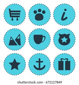 Vector Illustration Of 9 Check-In Icons. Editable Pack Of Bookmark, Present, Shopping Cart And Other Elements.