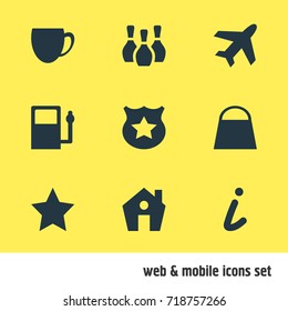 Vector Illustration Of 9 Check-In Icons. Editable Pack Of Aircraft, Home, Handbag Elements.
