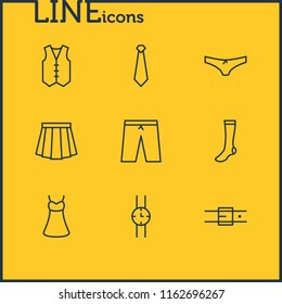 Vector illustration of 9 clothes icons line style. Editable set of watch, underwear, vest and other icon elements.