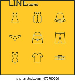 Vector Illustration Of 9 Clothes Icons. Editable Pack Of Swimwear, Handbag, Strap Elements.