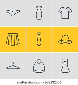 Vector Illustration Of 9 Clothes Icons. Editable Pack Of Sarafan, Pompom, Casual And Other Elements.