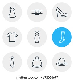 Vector Illustration Of 9 Clothes Icons. Editable Pack Of Pompom, Sandal, Cravat Elements.