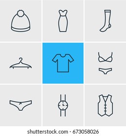 Vector Illustration Of 9 Clothes Icons. Editable Pack Of Casual, Swimsuit, Pompom And Other Elements.