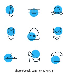 Vector Illustration Of 9 Clothes Icons. Editable Pack Of Swimsuit, Sandal, Strap Elements.