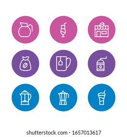 Vector illustration of 9 coffee icons line style. Editable set of cocktail, pot, french press and other icon elements.