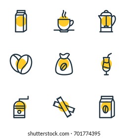 Vector Illustration Of 9 Coffee Icons. Editable Pack Of Mocha, Sweetener, Mill And Other Elements.