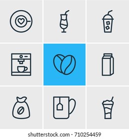 Vector Illustration Of 9 Coffee Icons. Editable Pack Of Cocktail, Mug, Seed And Other Elements.