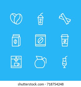 Vector Illustration Of 9 Coffee Icons. Editable Pack Of Package, Soft Beverage, Mocha And Other Elements.