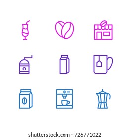 Vector Illustration Of 9 Coffee Icons. Editable Pack Of Mocha, Coffeemaker, Mill And Other Elements.