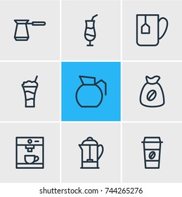 Vector Illustration Of 9 Coffee Icons. Editable Pack Of Mug, Turkish, Espresso And Other Elements.
