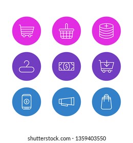 Vector illustration of 9 commerce icons line style. Editable set of money, shopping cart, profit and other icon elements.