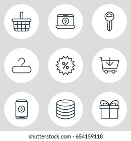 Vector Illustration Of 9 Commerce Icons. Editable Pack Of Sales, Pottle, Trading And Other Elements.