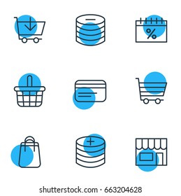 Vector Illustration Of 9 Commerce Icons. Editable Pack Of Minus, Shopping, Market And Other Elements.