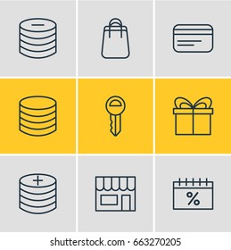 Vector Illustration Of 9 Commerce Icons. Editable Pack Of Payment, Clef, Market And Other Elements.