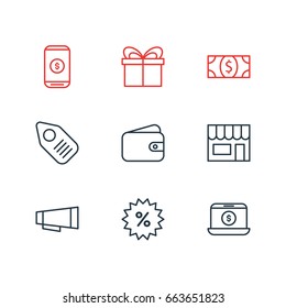 Vector Illustration Of 9 Commerce Icons. Editable Pack Of Market, Tag, Sales And Other Elements.