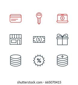 Vector Illustration Of 9 Commerce Icons. Editable Pack Of Money, Clef, Payment And Other Elements.