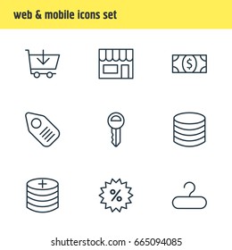 Vector Illustration Of 9 Commerce Icons. Editable Pack Of Market, Money, Clef And Other Elements.
