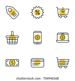 Vector Illustration Of 9 Commerce Icons. Editable Pack Of Sales, Trading, Box And Other Elements.