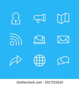 Vector illustration of 9 community icons line style. Editable set of publish, network, epistle and other icon elements.