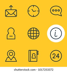 Vector illustration of 9 community icons line style. Editable set of speech, watch, send mail and other icon elements.