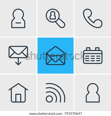 Vector illustration of 9 community icons line style. Editable set of correspondence, network, delete account and other elements.